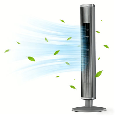 41-Inch Bladeless Indoor Tower Fan - 90° Oscillation, 6 Speeds, 4 Modes, 24H Timer, Standing Design Grey