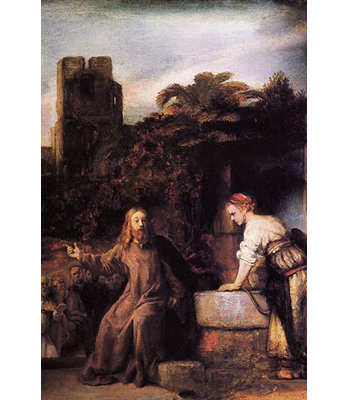 Le Christ et la femme de Samarie par Rembrandt Van Rijn - reproduction