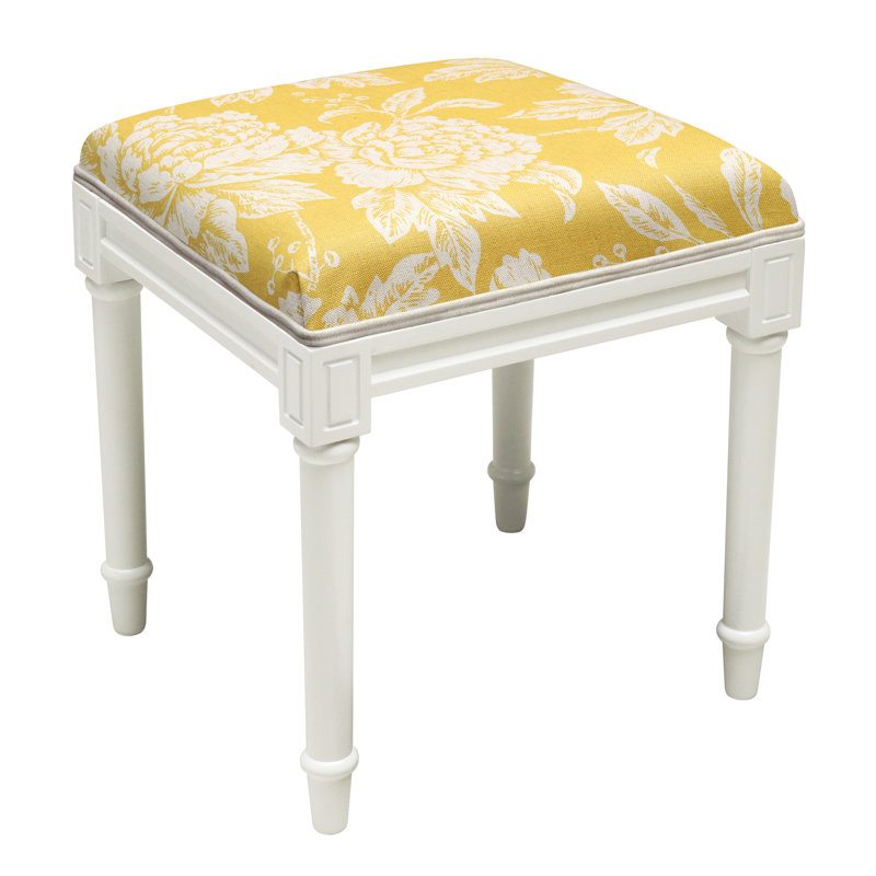 Tabouret de coiffeuse Camic, Blanc cassé, Jaune moutarde
