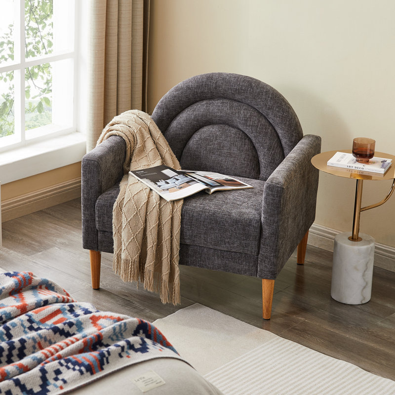 Modern Accent Chair with Rainbow-Inspired Backrest, Grey Linen, Grey