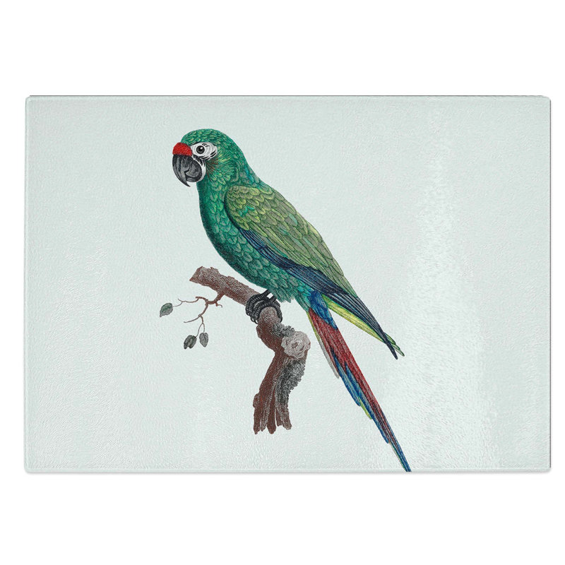 Glass Military Macaw Parrot by F. Levaillant Chopping Board, 39 cm W x 28.5 cm L