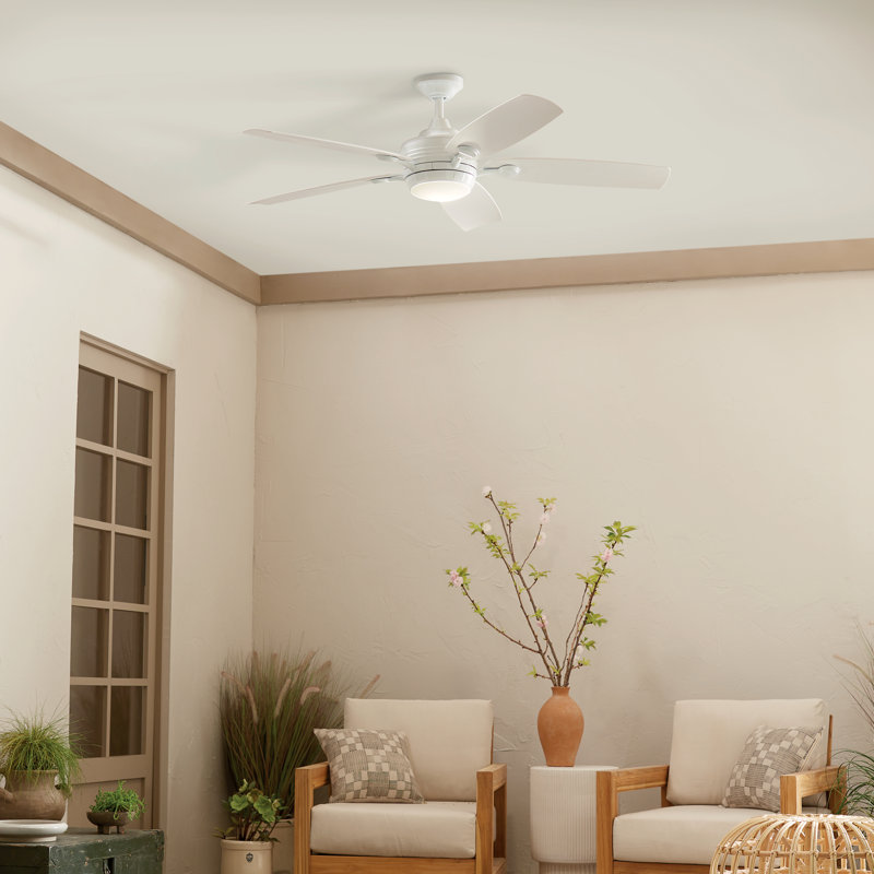 Ventilateur de plafond DEL standard à 5 pales 56 po avec télécommande et ensemble d'éclairage inclus Chilchinbito, Blanc