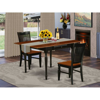 3 Piece Modern Dining Table Set Contains a Rectangle Wooden Table with Dropleaf and 2 Dining Chairs, Black & Cherry