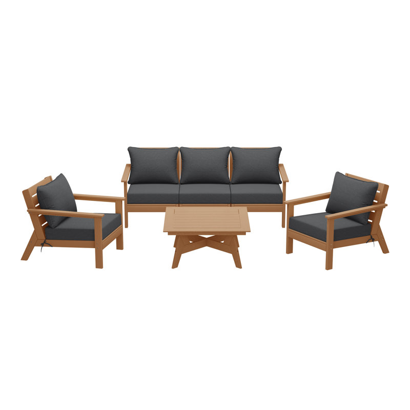 Ensemble de conversation à assise profonde 6 pièces, Teak, Gris