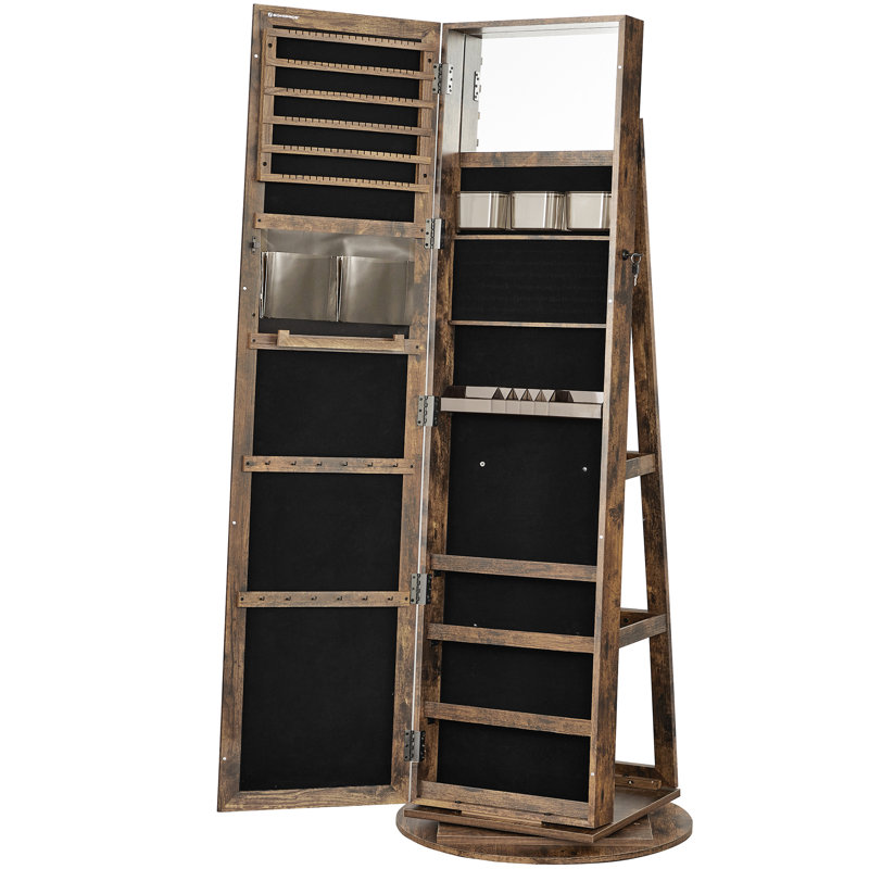 Armoire à bijoux avec miroir, Brun rustique