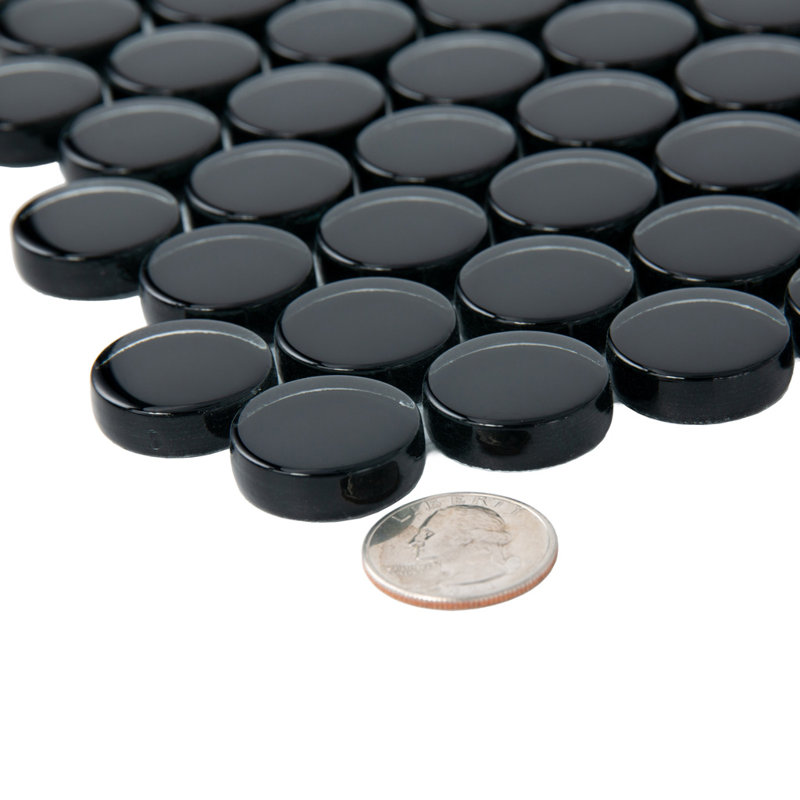 Penny 1 " X 1 " Straight Edge Glass Mosaic Sheet Wall & Floor Tile, Black