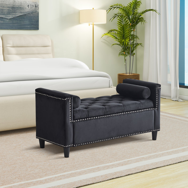 Azori Polyester Upholstered Storage Bench, Black