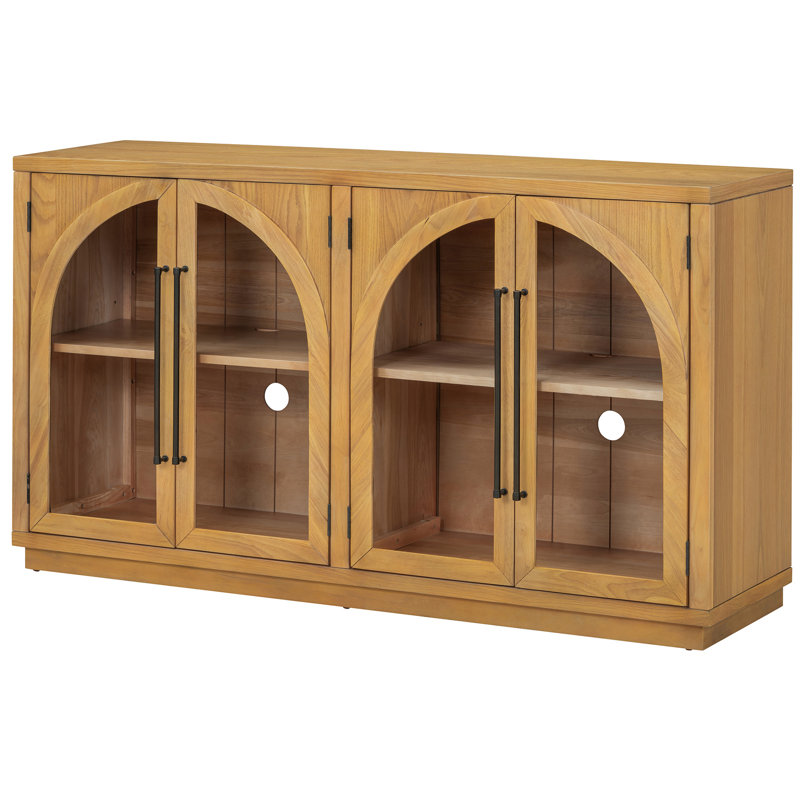 Arched 4-Door Sideboard Buffet, Adjustable Shelves, Retro Look, Natural Wood, Home Essential Sideboard, Stable And
