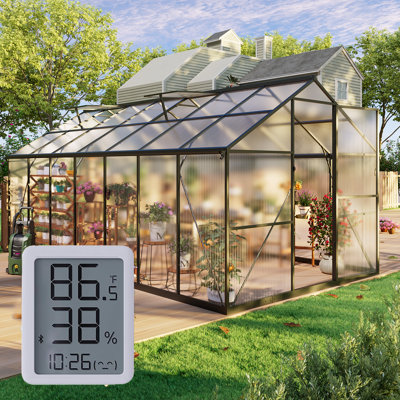8' x 14' Heavy Duty Walk-In Outdoor Greenhouse, 4mm Twin-Wall Polycarbonate Garden House with 45 MPH Wind Resistant Aluminum Frame & Roof Vent