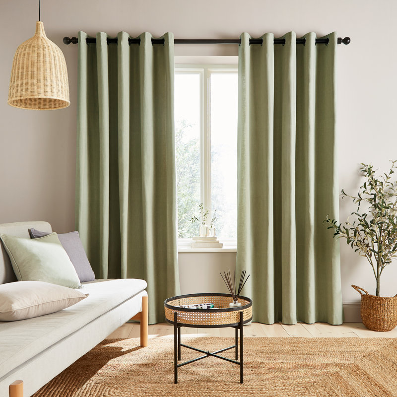 Yarn Dyed Cotton Chambray Curtains Two Panels, 229 W x 229 D cm, Sage