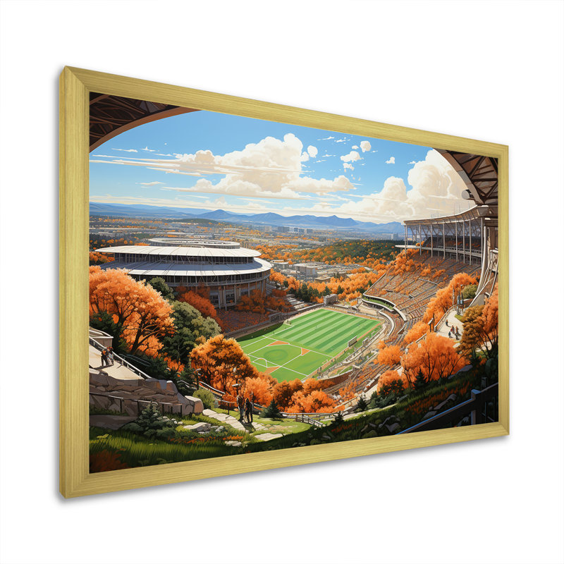 «Stadium In Spotlight Pastoral Patchwork I», reproduction sur toile, Cadre doré simple, H 24 po x l 32 po x P 1 po