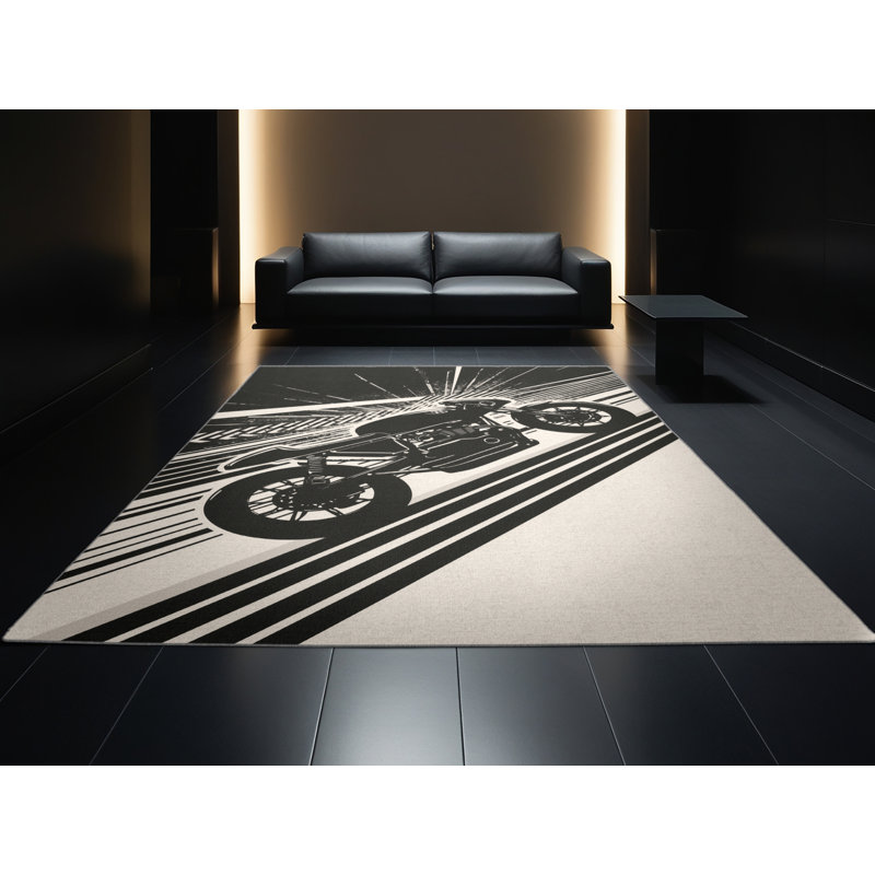 Tapis géométrique rétro brun et gris lavable à la machine, 7x9