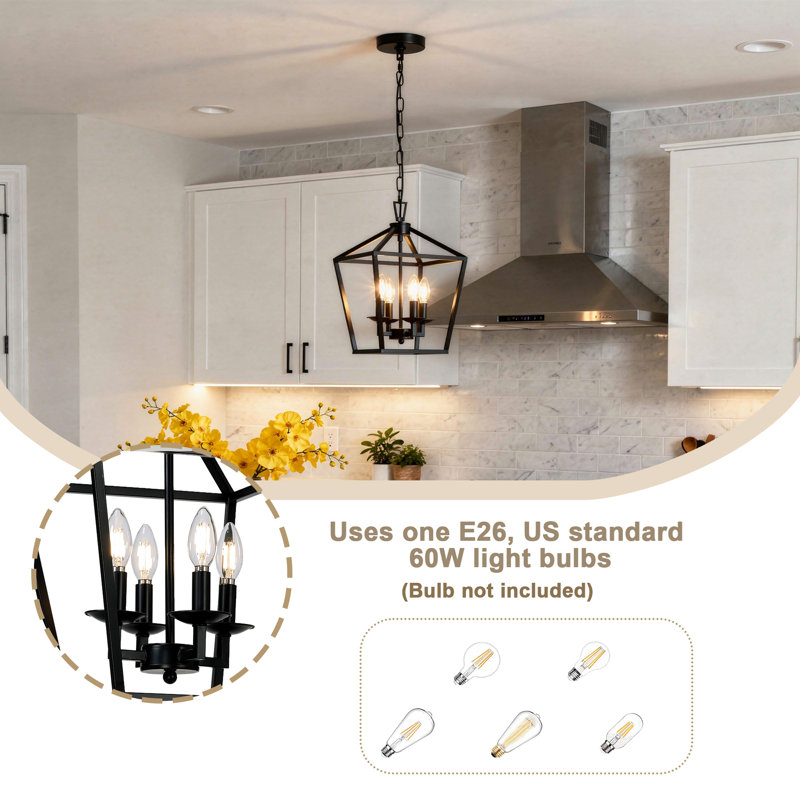 Luminaire suspendu géométrique à 4 lumières Dobson, Noir mat