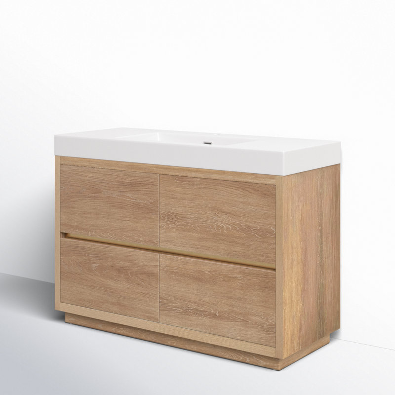 Meuble-lavabo simple 48 po Beira, Chêne nord-américain, Blanc