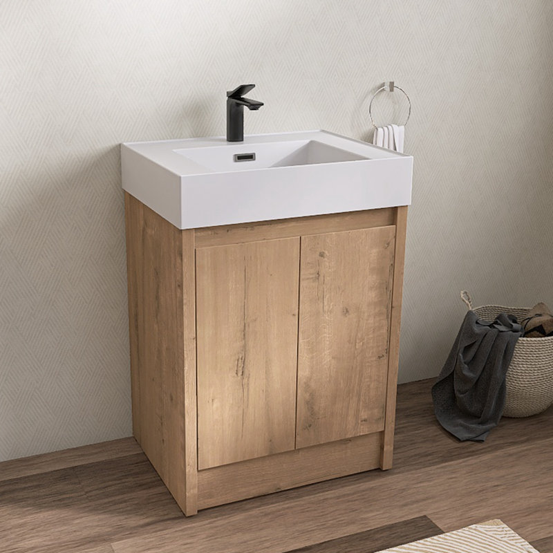 Meuble-lavabo simple avec plateau en résine Daive, Blanc lustré