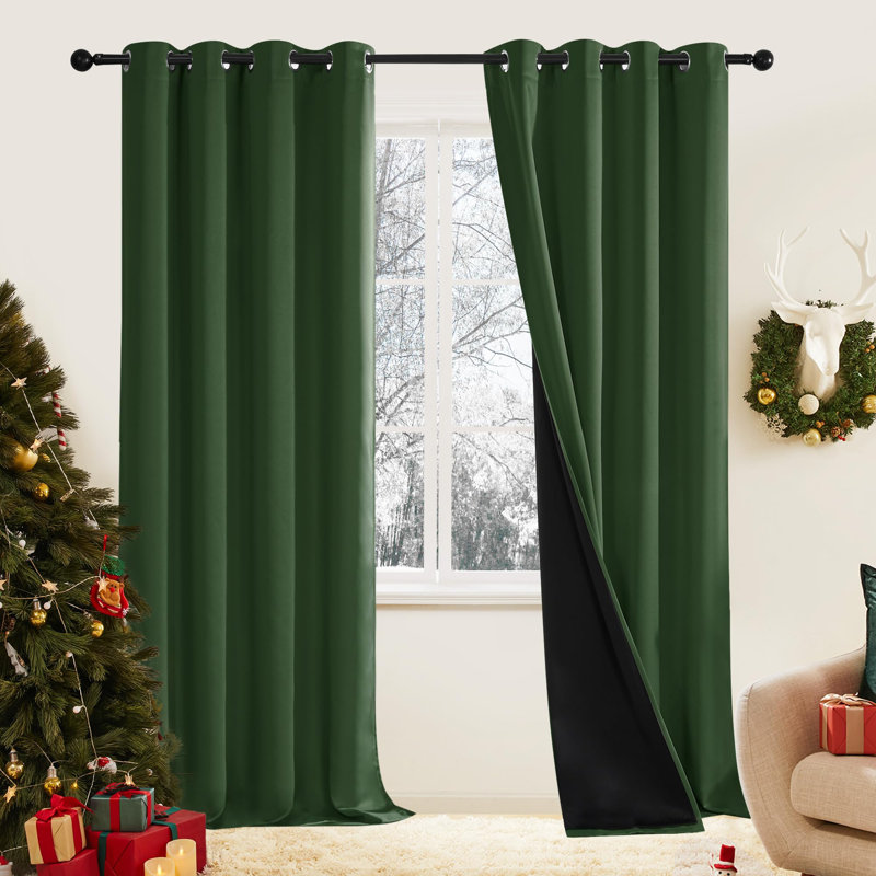 Deconovo 100% Blackout Grommet Curtain Panels with Liner, Thermal Insulated Room Darkening Curtains (Set of 2), 52" W x 63" L