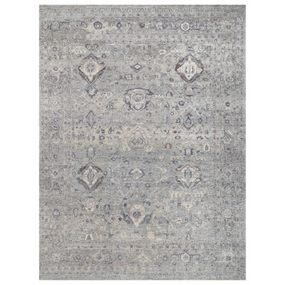 Tapis oriental rectangulaire en laine noué à la main gris / bleu / ivoire