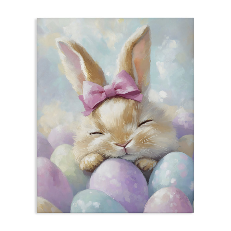 Toile de lapin de Pâques endormi avec œufs, conception de The Prints Vibe, 20 x 16