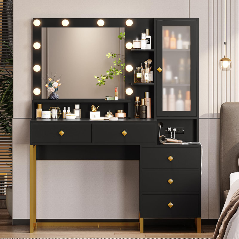 Meuble-lavabo simple Dufault, Noir / or
