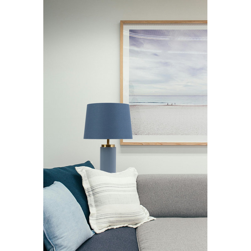 Cylinder 55cm Metal Ceramic look Table Lamp, Blue, Blue