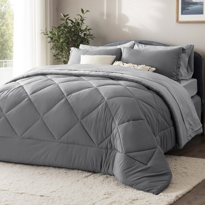 Ensemble d'édredon réversible Best vendeur, Édredon de très grande taille et 6 pièces suppl, Gris