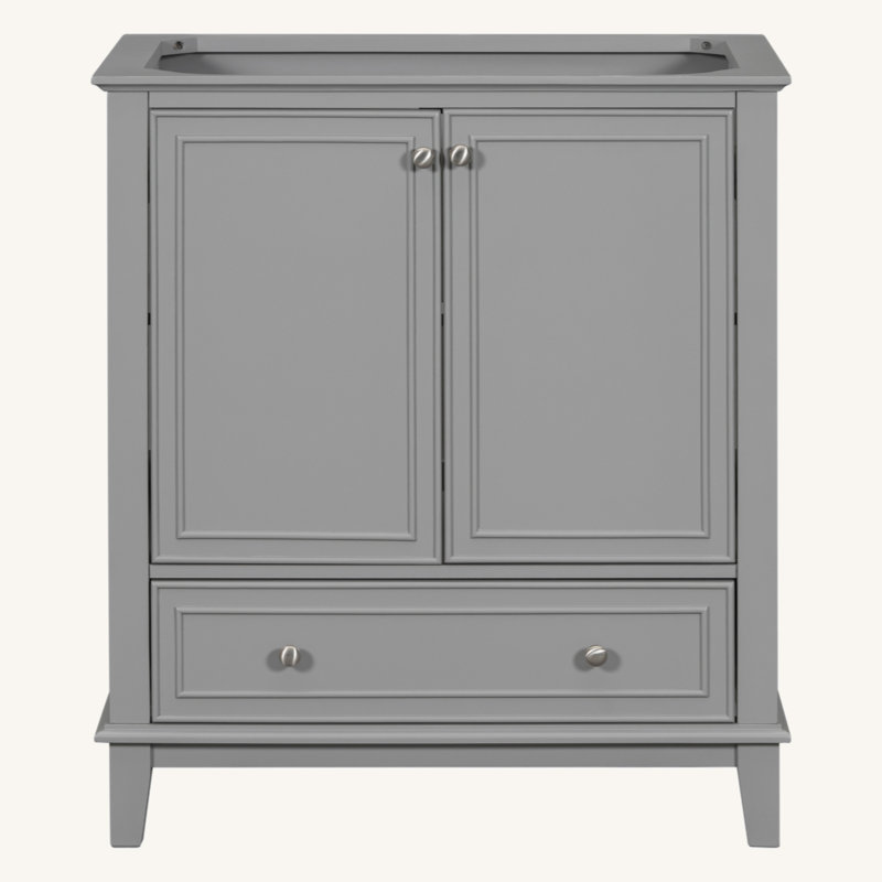 30" Bathroom Vanity Without Sink, Base Only, Multi-Functional Bathroom Cabinet With Doors And Drawer, Solid Frame And MDF Board, Grey