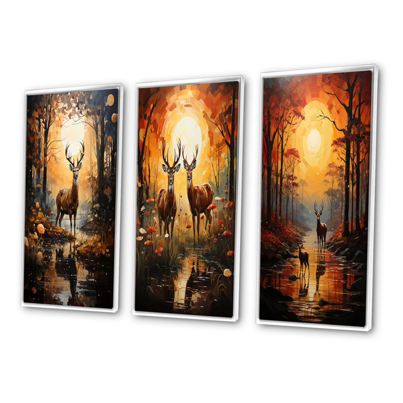 «African Savannah Symphony», 3 pièces sur toile, Cadre flottant blanc, H 20 po x l 36 po