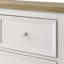 Table de chevet contemporaine en bois deux tons avec finition blanche et brune, deux tiroirs de rangement avec quincaillerie à glissière centrale pour le rangement dans la chambre à coucher
