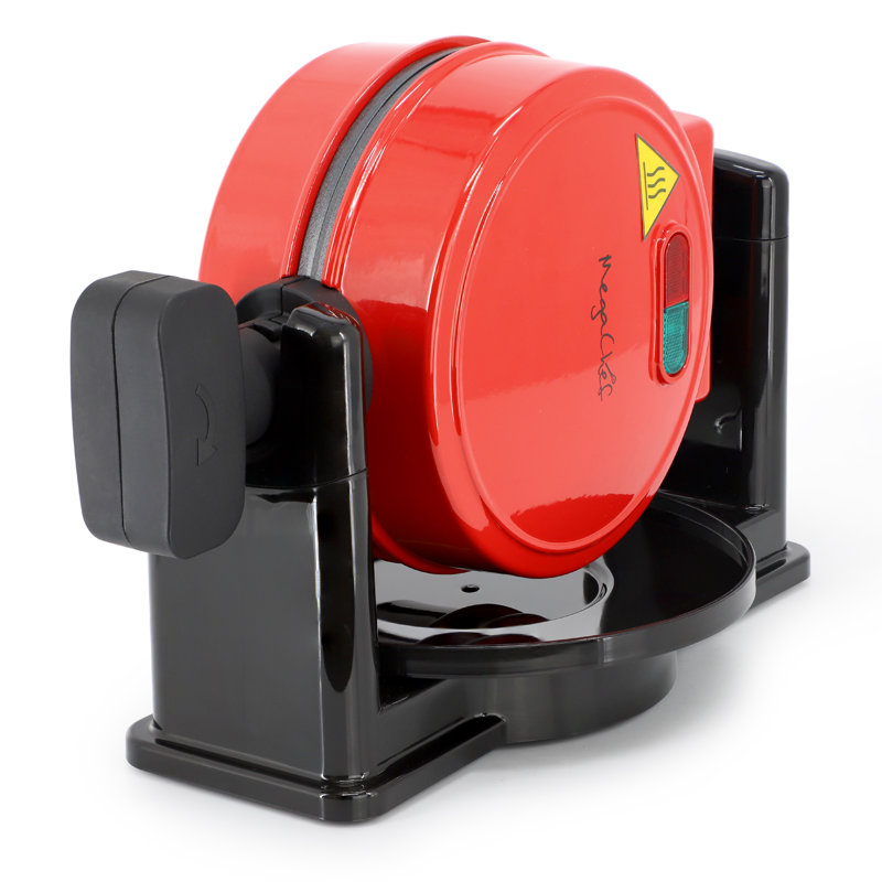 MegaChef Non-Stick Round Electric Flip 5 Inch Belgian Waffle Maker in Red