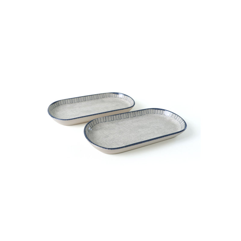 Stylish Ceramic Plate Set (2 Pieces), Grey & Blue, 11.0 x 5.5 inches | 100% Ceramic Stoneware, Antibacterial & Eco-Friendly | Dishwasher & Microwave Safe, Easy to Clean, Perfect for Daily Use & Entertaining