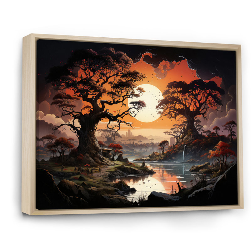 «African Baobab Tales I» sur toile, H 30 po x l 40 po x P 1,5 po, Cadre naturel flottant