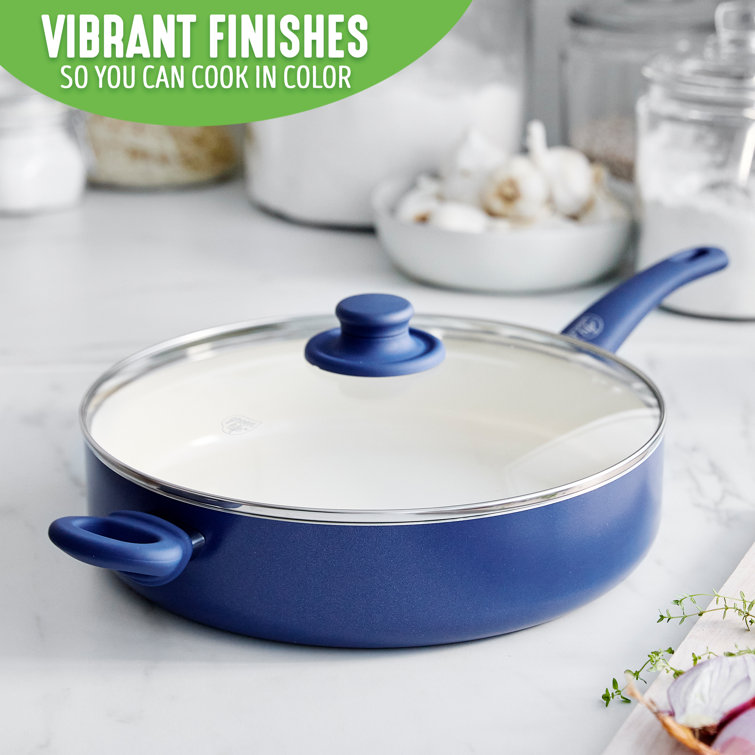 GreenLife Soft Grip Healthy Ceramic Nonstick, 5qt Saute Pan Cooker with Helper Handle and Lid Color: Blue CC005272-001