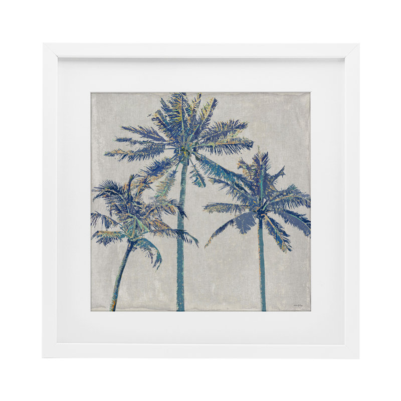 «Exotic Pop Blue Palms», reproduction sous verre encadrée par Amber Sterling, H 13 po x l 13 po, Cadre blanc côtier