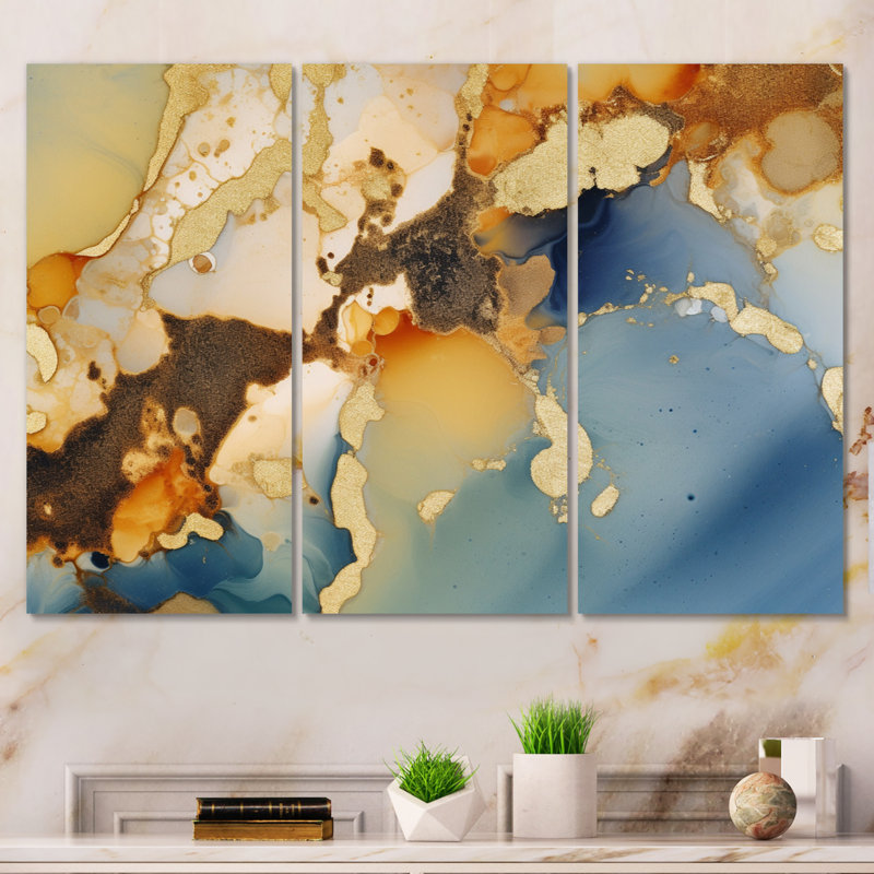 «Brown Luxury Abstract Fluid Art III», reproduction sur toile 3 pièces, H 28 po x l 36 po x P 1 po