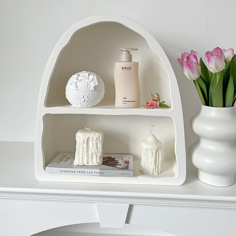 15.16" Nordic Style White Arched Wall-Mounted Shelf, Wall Storage Organizer for Cosmetics & Cups