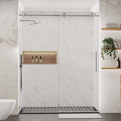  Frameless Shower Door, Sliding Shower Door, With  5/16"(8Mm)Thick Tempered Glass Shower Enclosure