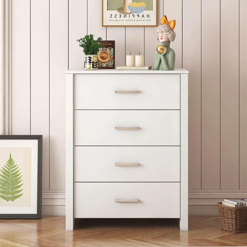 4 Drawer White Dresser, Modern Bedroom Storage Cabinet with Smooth Slides for Clothes, Linens & Home Essentials