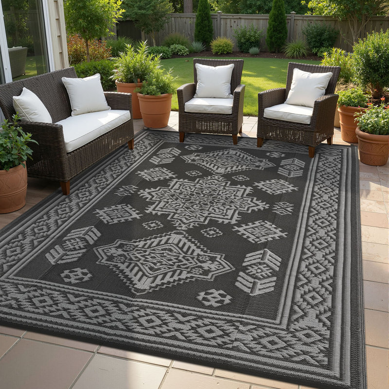 Tapis d'extérieur imperméable pour l'extérieur, Noir, Rectangle 9 pi x 12 pi