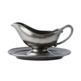 Pewter Stoneware Sauce Boat and Stand