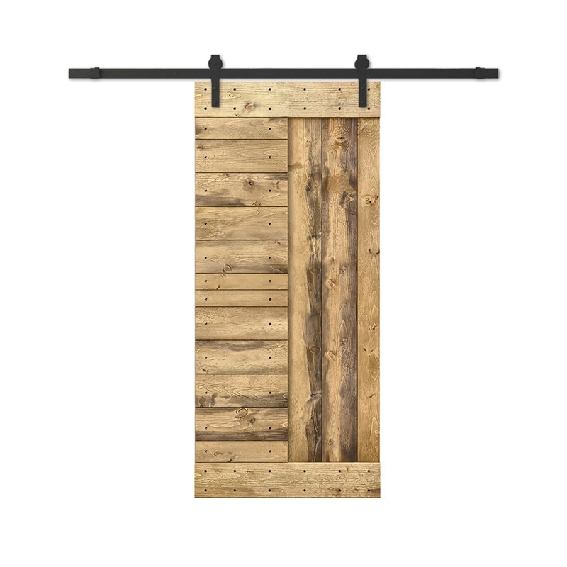 Porte de grange à panneaux et en bois avec quincaillerie d'installation, 42 po x 84 po, Chêne vieilli