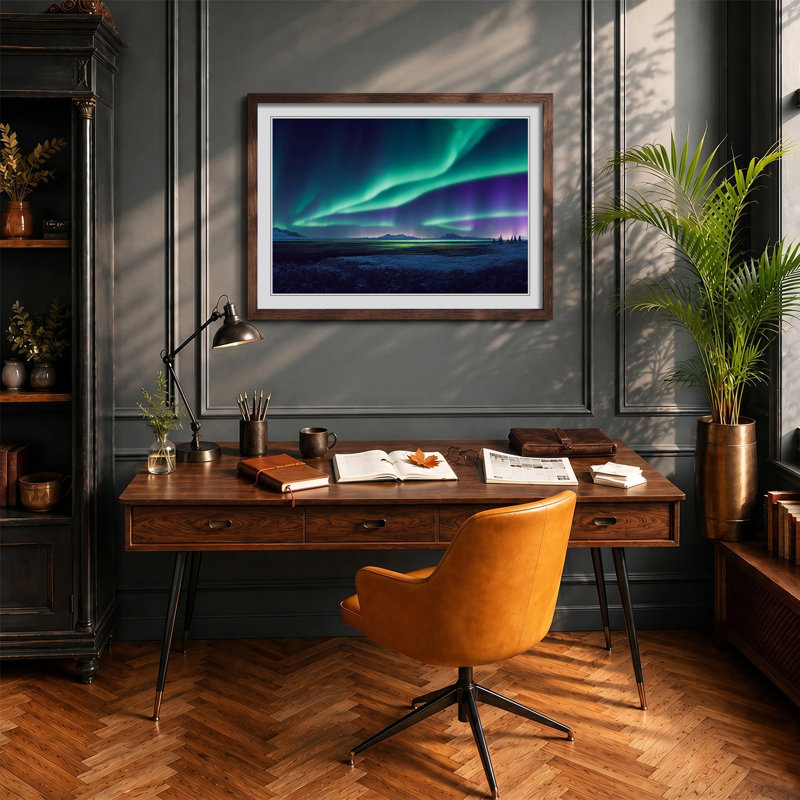 The Showstopping Northern Lights - Framed Print, 25cm H x 34cm W x 2cm D, Walnut