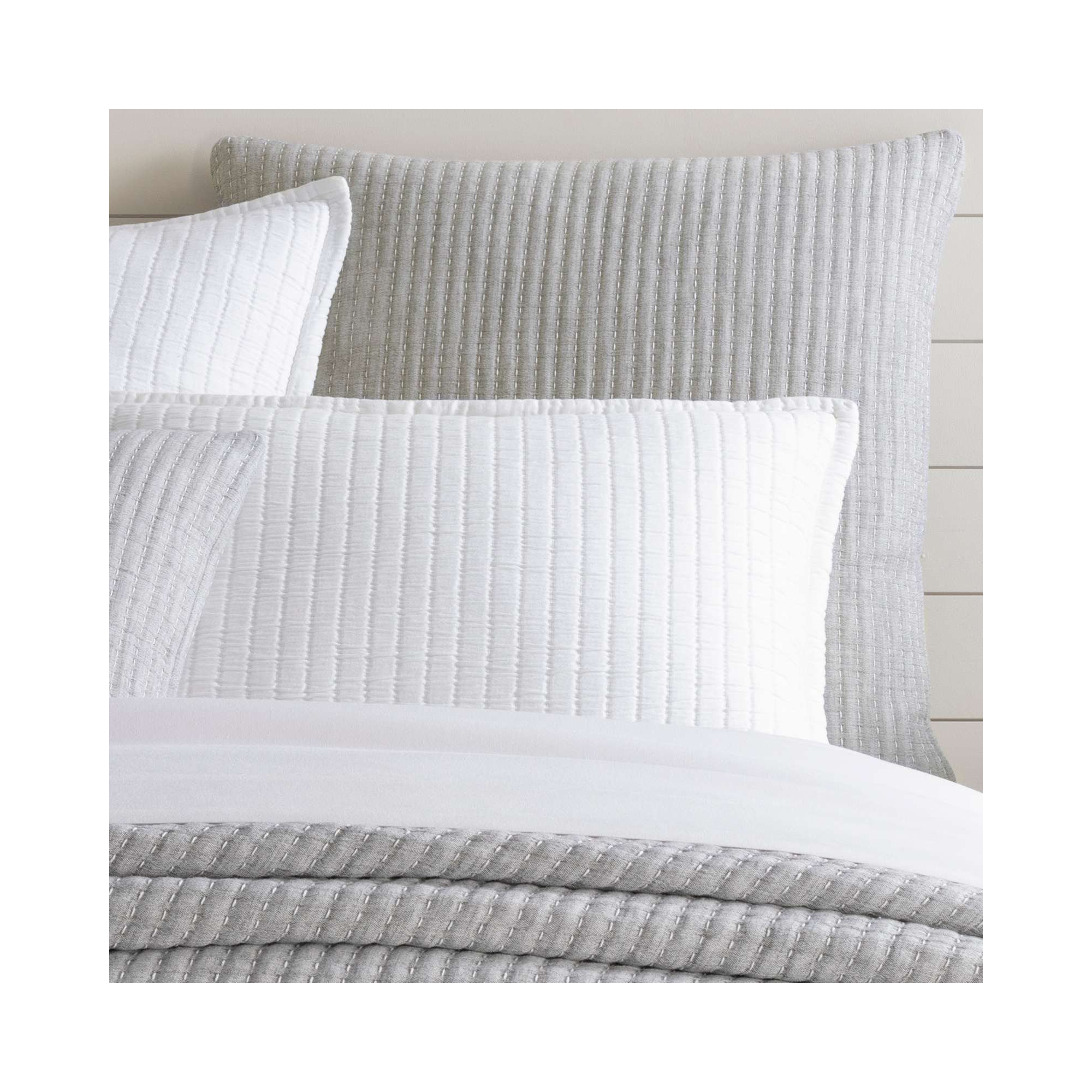 Pick Stitch Matelasse Sham, Gray, Euro