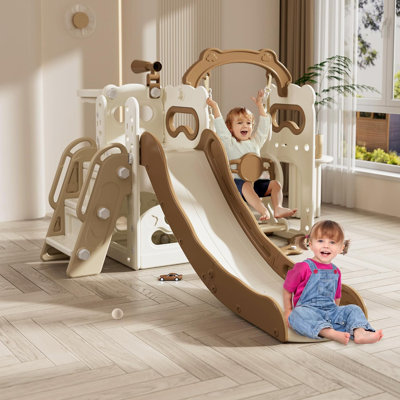 Toddler Slide and Swing Set for Toddlers Age 3-5 Baby Kids Slides with Basketball Hoop Telescope Outdoor Indoor Slide Stair Playset Playground