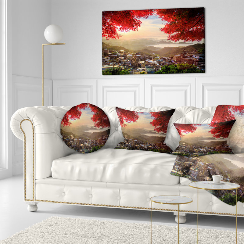 Coussin décoratif de Taïwan avec arbres rouges - paysage de Taïwan