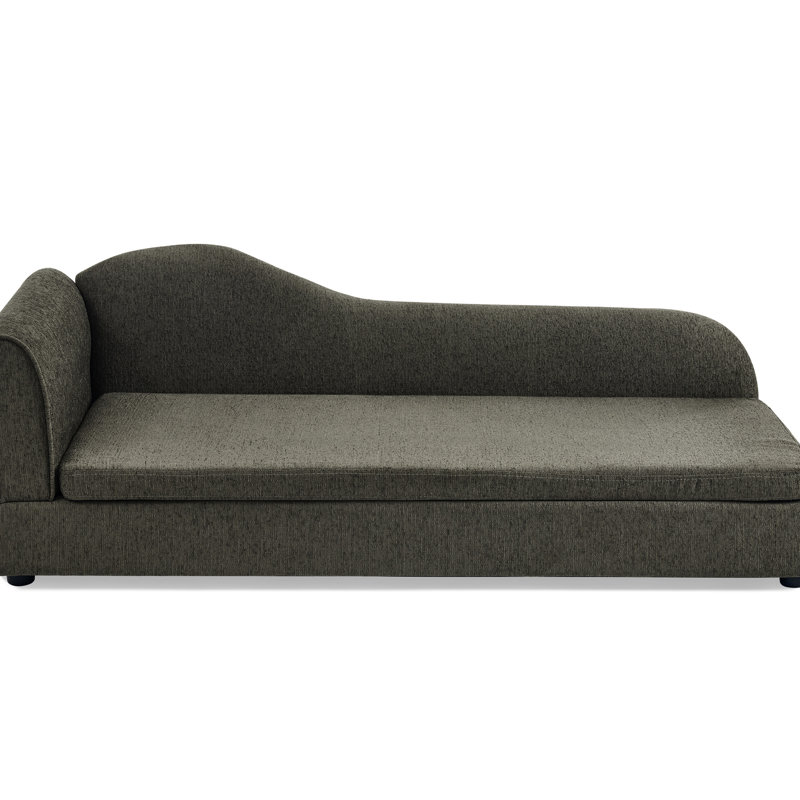 Animal de compagnie pour chiens de taille moyenne et grande - style contemporain avec vagues, conception à un bras, revêtement en lin, base rembourrée confortable en plastique gris foncé, lit surdimensionné pour chien de taille 55 po x 26 po x 18,5 po