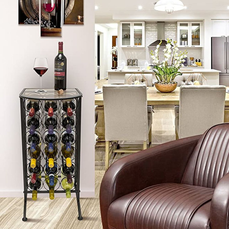  18 Bottle Floor Wine Bottle with Glass Table Rack