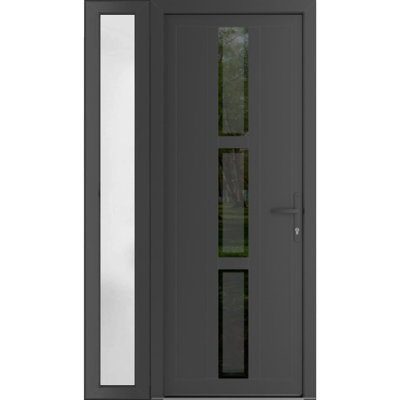 Front Exterior Prehung Metal-Plastic | Manux 8112 Antracite Grey | Side Sidelite Transom | Office Commercial and Residential Doors Entrance Patio Garage 50" x 80" (W36+14" x H80") Left hand Inswing