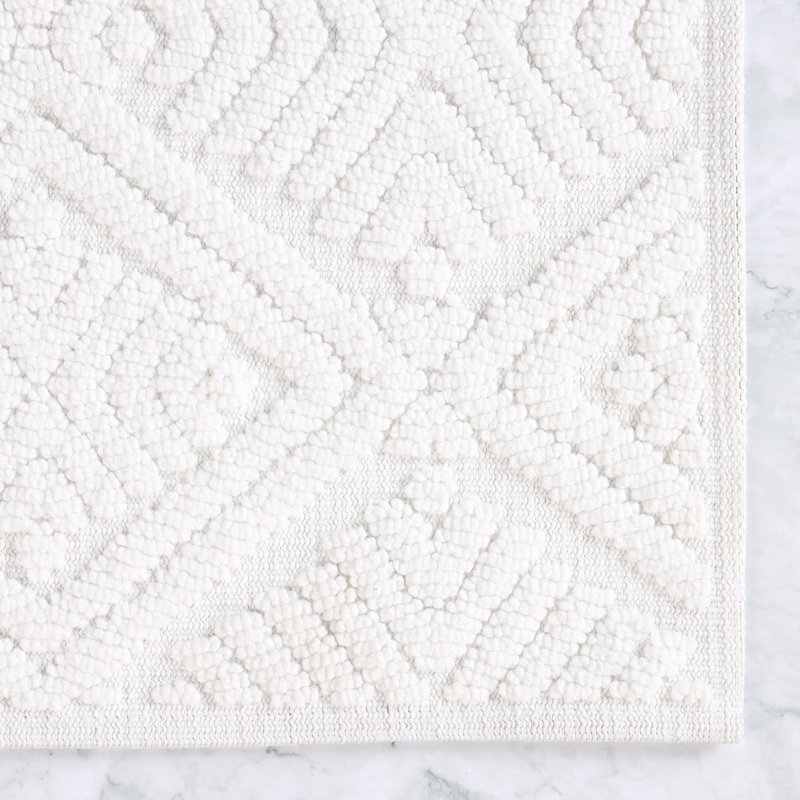 Ceton Elegant Diamond Trellis Textured Machine Washable 2 Piece Bathroom Rug Set, MEDIUM- 2 Piece Set, White