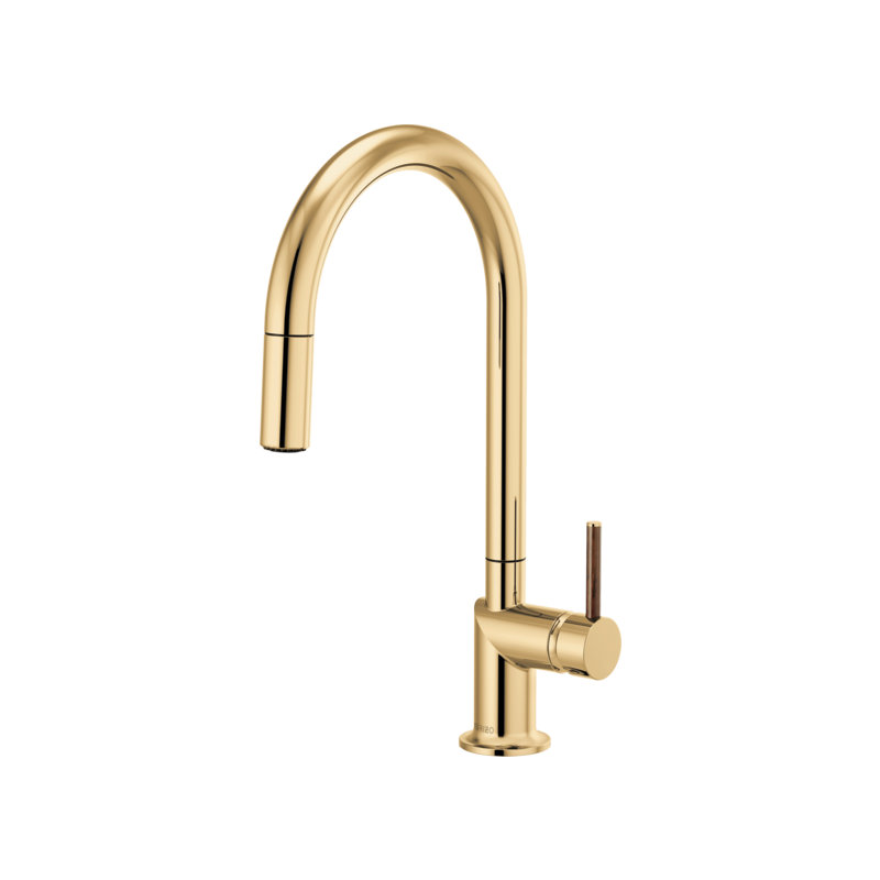 Odin® Pull-Down Faucet with Arc Spout, Wood Lever, Polished Gold