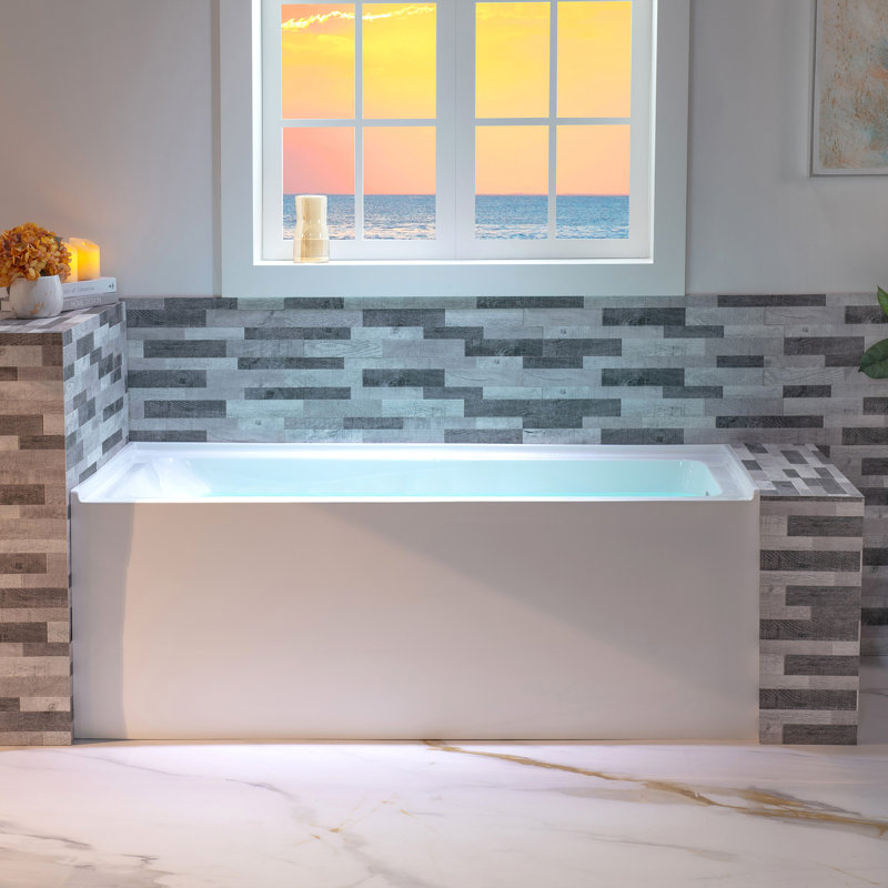 Vine 60 x 30 Inch Acrylic Alcove Soaking Tub, Right-Hand Drain & Overflow, 5 Finish Options, White/Brushed Nickel